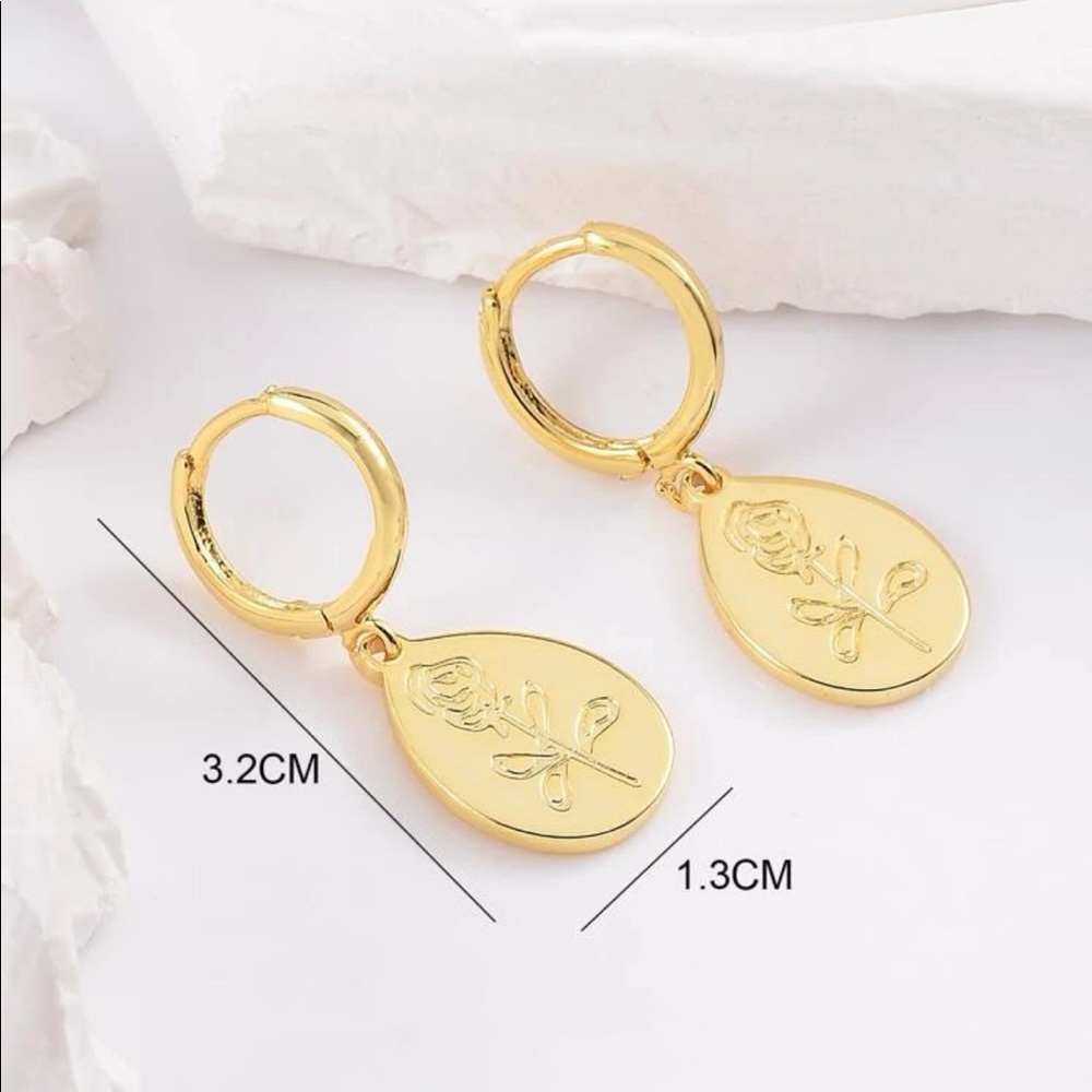 Gold Floral Huggie Hoop Earrings - Picture 7 of 9